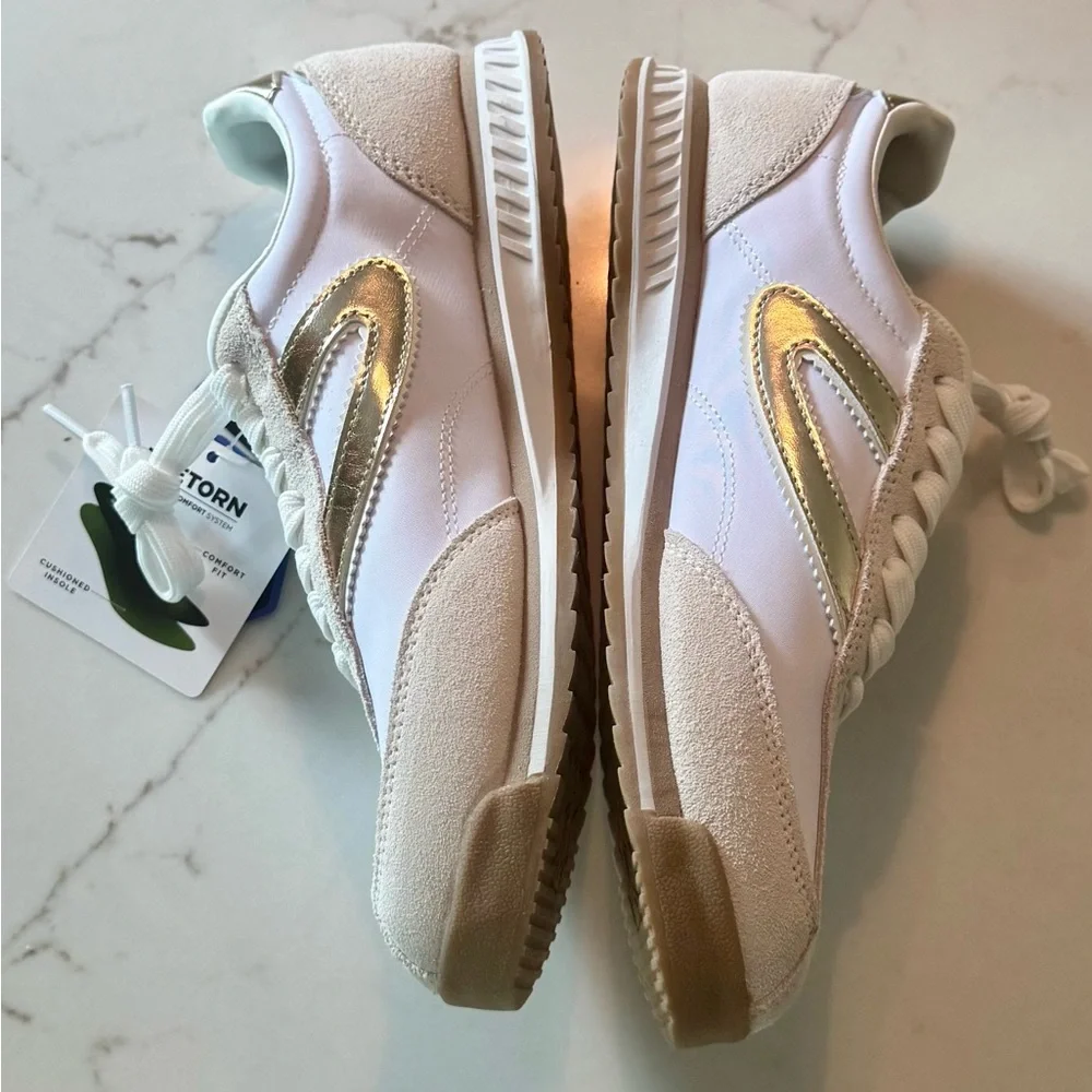 Tretorn Women's Kristine Elite Gold and White Sneakers - Picture 4 of 10